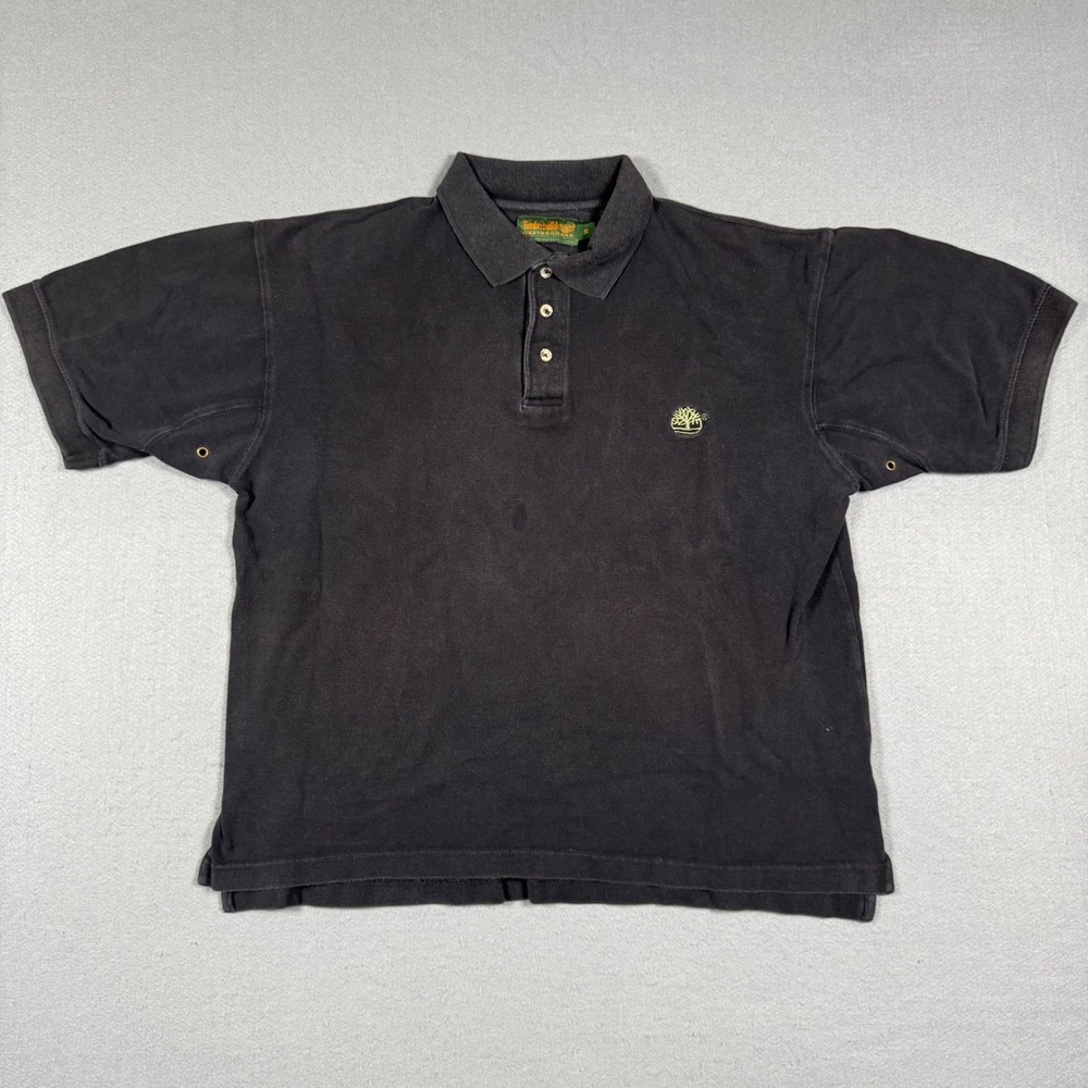 Vintage Timberland Weathergear Polo Shirt Mens Medium Black Embroidered Logo
